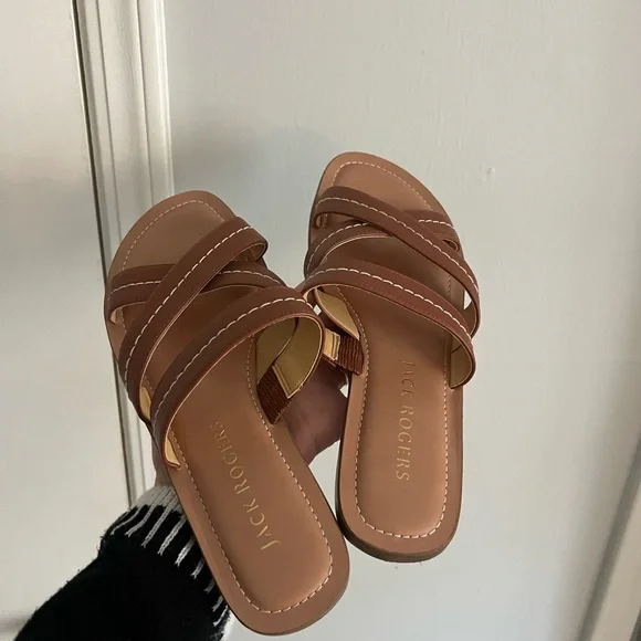Jack Rogers Brown Leather Crisscross Slide Sandals - Picture 3 of 3
